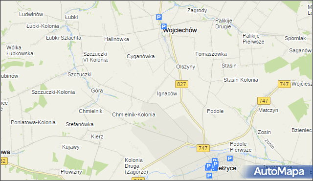 mapa Ignaców gmina Wojciechów, Ignaców gmina Wojciechów na mapie Targeo