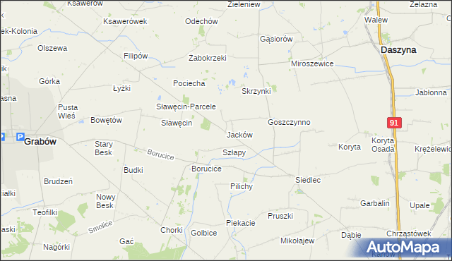 mapa Jacków gmina Daszyna, Jacków gmina Daszyna na mapie Targeo