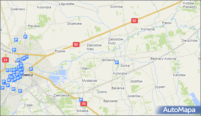 mapa Janowice gmina Nieborów, Janowice gmina Nieborów na mapie Targeo