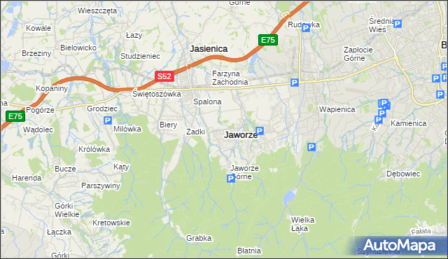 mapa Jaworze powiat bielski, Jaworze powiat bielski na mapie Targeo