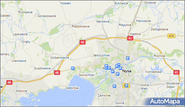 mapa Jędrzychów gmina Nysa, Jędrzychów gmina Nysa na mapie Targeo