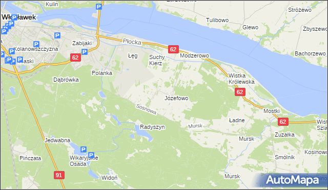 mapa Józefowo gmina Włocławek, Józefowo gmina Włocławek na mapie Targeo