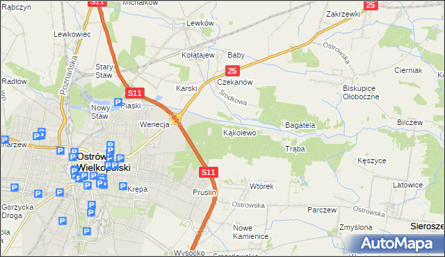 mapa Kąkolewo gmina Ostrów Wielkopolski, Kąkolewo gmina Ostrów Wielkopolski na mapie Targeo