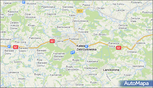 mapa Kalwaria Zebrzydowska, Kalwaria Zebrzydowska na mapie Targeo