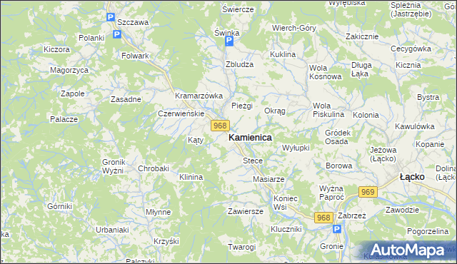 mapa Kamienica powiat limanowski, Kamienica powiat limanowski na mapie Targeo