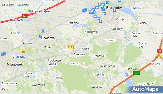 mapa Kanie gmina Brwinów, Kanie gmina Brwinów na mapie Targeo