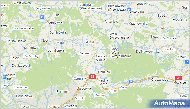 mapa Kasina Wielka, Kasina Wielka na mapie Targeo