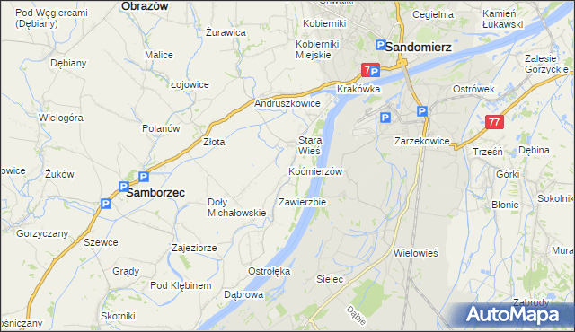 mapa Koćmierzów, Koćmierzów na mapie Targeo