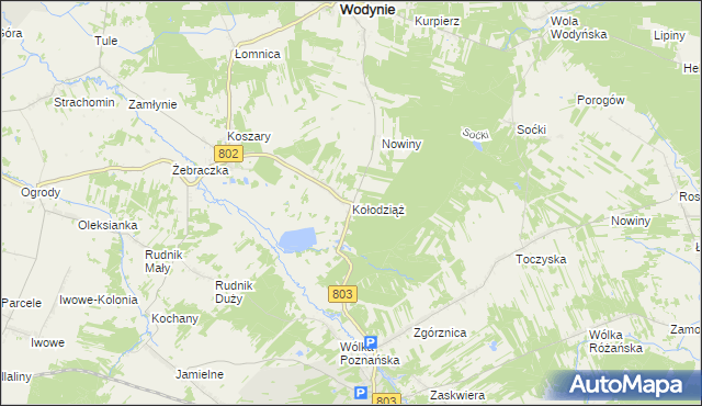 mapa Kołodziąż gmina Wodynie, Kołodziąż gmina Wodynie na mapie Targeo