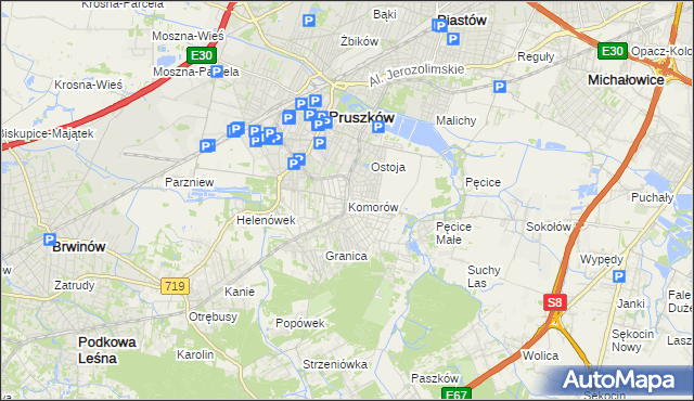 mapa Komorów gmina Michałowice, Komorów gmina Michałowice na mapie Targeo