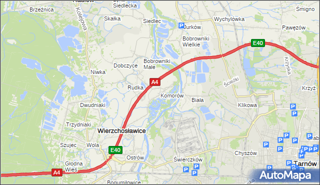 mapa Komorów gmina Wierzchosławice, Komorów gmina Wierzchosławice na mapie Targeo