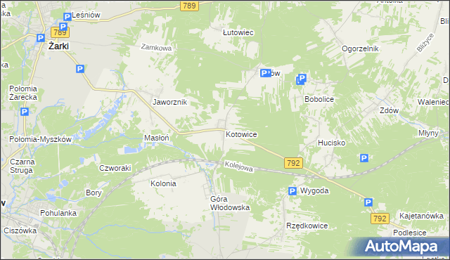 mapa Kotowice gmina Żarki, Kotowice gmina Żarki na mapie Targeo