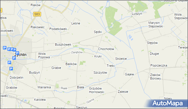 mapa Kruki gmina Żychlin, Kruki gmina Żychlin na mapie Targeo