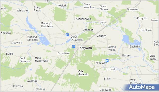 mapa Krzywda powiat łukowski, Krzywda powiat łukowski na mapie Targeo