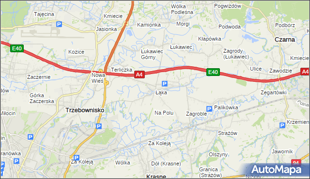 mapa Łąka gmina Trzebownisko, Łąka gmina Trzebownisko na mapie Targeo