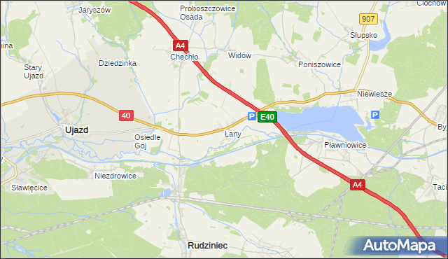 mapa Łany gmina Rudziniec, Łany gmina Rudziniec na mapie Targeo