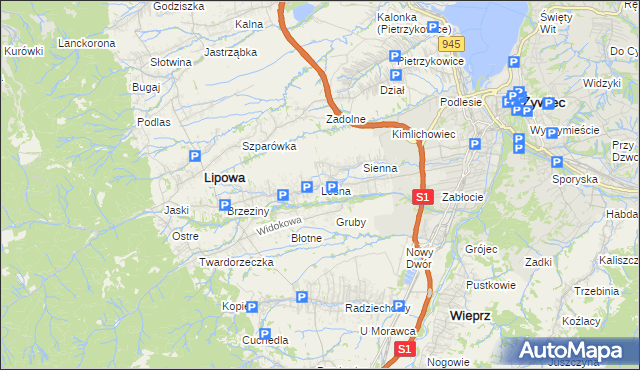 mapa Leśna gmina Lipowa, Leśna gmina Lipowa na mapie Targeo