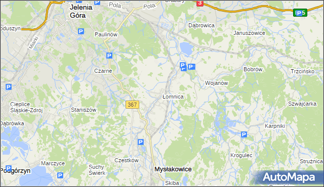 mapa Łomnica gmina Mysłakowice, Łomnica gmina Mysłakowice na mapie Targeo