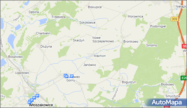 mapa Machcin gmina Śmigiel, Machcin gmina Śmigiel na mapie Targeo