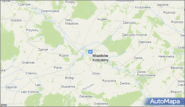 mapa Miastków Kościelny, Miastków Kościelny na mapie Targeo