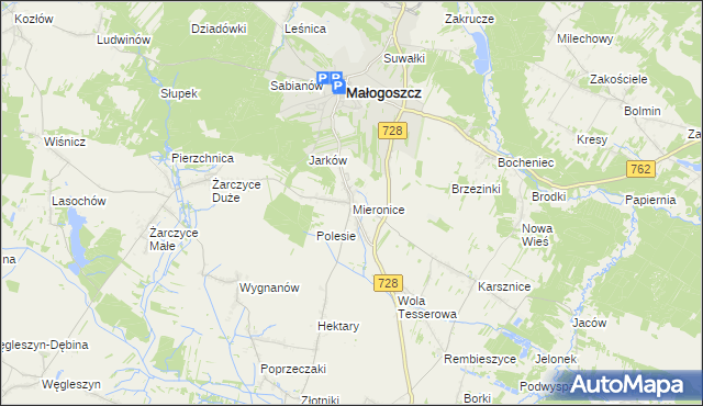 mapa Mieronice gmina Małogoszcz, Mieronice gmina Małogoszcz na mapie Targeo