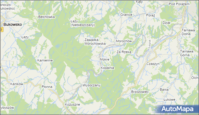 mapa Mokre gmina Zagórz, Mokre gmina Zagórz na mapie Targeo