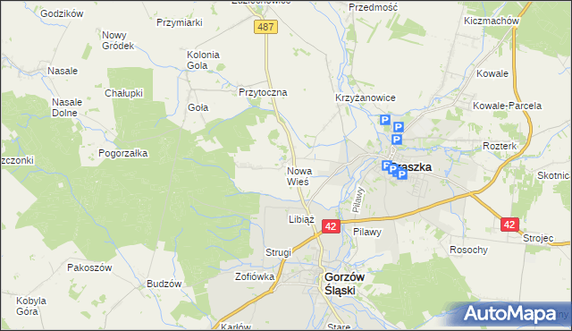mapa Nowa Wieś gmina Gorzów Śląski, Nowa Wieś gmina Gorzów Śląski na mapie Targeo