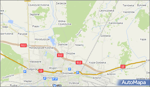 mapa Nowiny gmina Chełm, Nowiny gmina Chełm na mapie Targeo