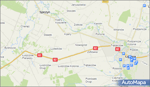 mapa Nowogród gmina Łęczna, Nowogród gmina Łęczna na mapie Targeo