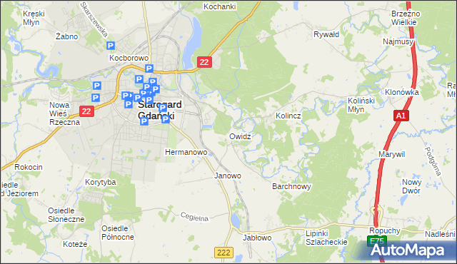 mapa Owidz, Owidz na mapie Targeo