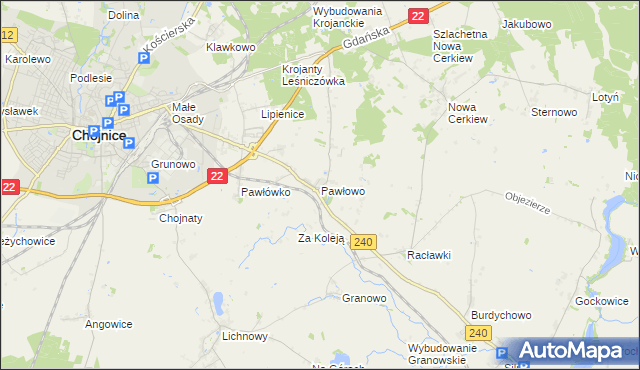 mapa Pawłowo gmina Chojnice, Pawłowo gmina Chojnice na mapie Targeo