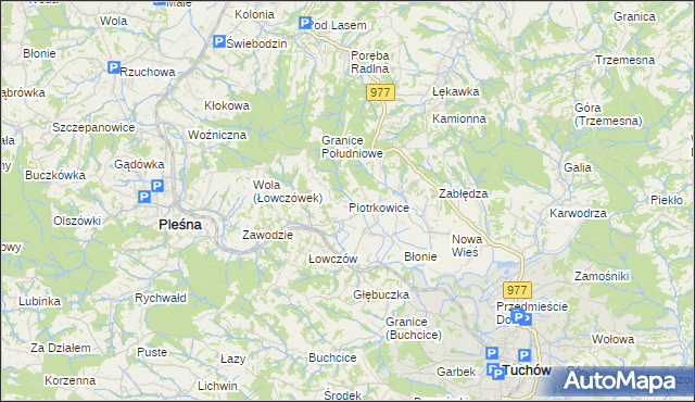 mapa Piotrkowice gmina Tuchów, Piotrkowice gmina Tuchów na mapie Targeo