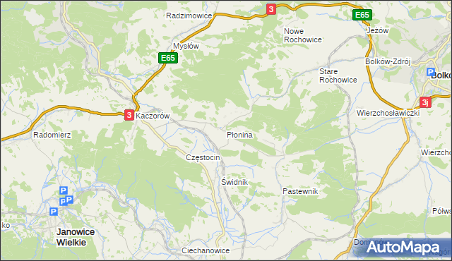 mapa Płonina gmina Bolków, Płonina gmina Bolków na mapie Targeo