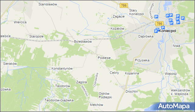 mapa Podlesie gmina Lelów, Podlesie gmina Lelów na mapie Targeo
