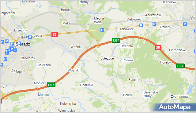 mapa Podłężyce, Podłężyce na mapie Targeo