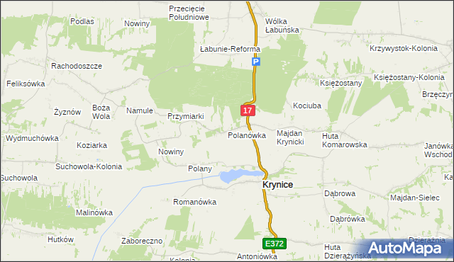 mapa Polanówka gmina Krynice, Polanówka gmina Krynice na mapie Targeo