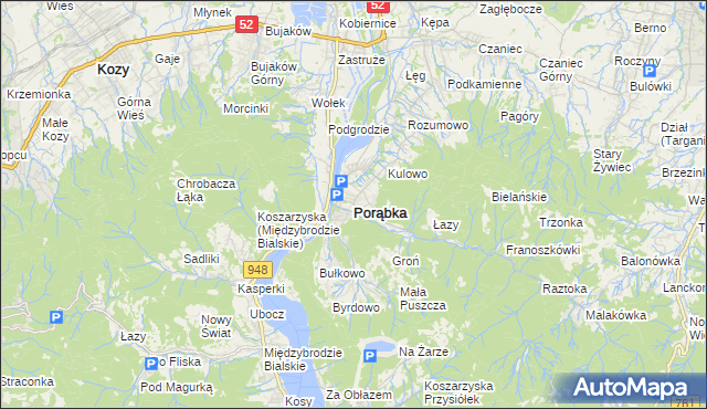 mapa Porąbka powiat bielski, Porąbka powiat bielski na mapie Targeo