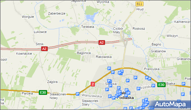 mapa Rakowiska gmina Biała Podlaska, Rakowiska gmina Biała Podlaska na mapie Targeo