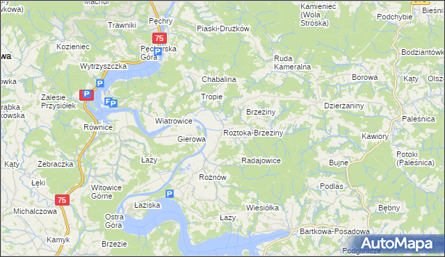 mapa Roztoka-Brzeziny, Roztoka-Brzeziny na mapie Targeo