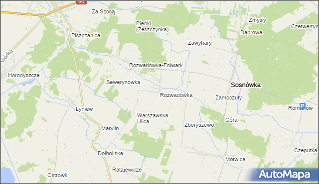 mapa Rozwadówka gmina Sosnówka, Rozwadówka gmina Sosnówka na mapie Targeo