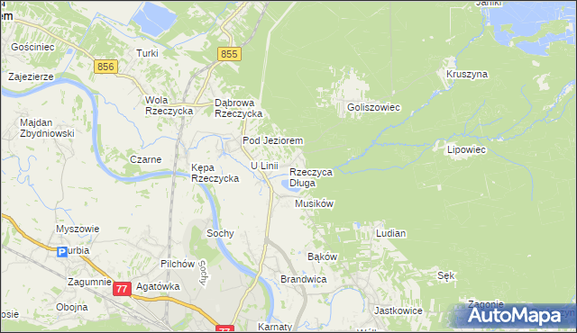mapa Rzeczyca Długa, Rzeczyca Długa na mapie Targeo