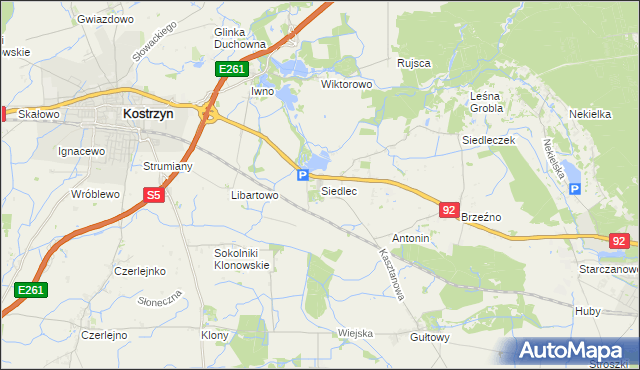 mapa Siedlec gmina Kostrzyn, Siedlec gmina Kostrzyn na mapie Targeo