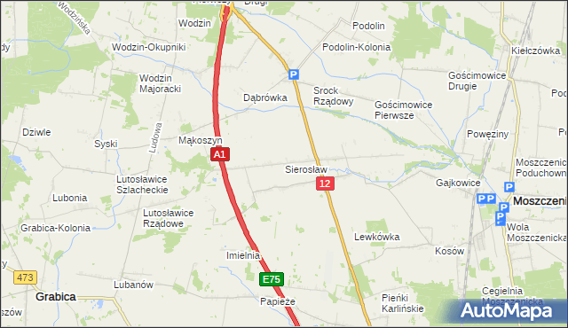 mapa Sierosław gmina Moszczenica, Sierosław gmina Moszczenica na mapie Targeo