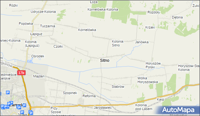 mapa Sitno powiat zamojski, Sitno powiat zamojski na mapie Targeo