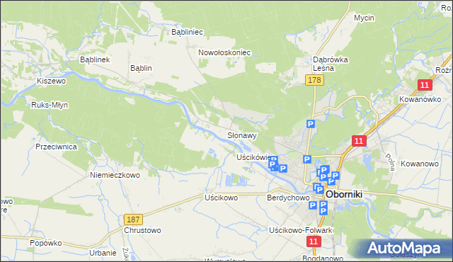 mapa Słonawy gmina Oborniki, Słonawy gmina Oborniki na mapie Targeo