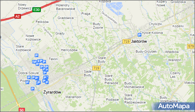mapa Stare Budy gmina Jaktorów, Stare Budy gmina Jaktorów na mapie Targeo