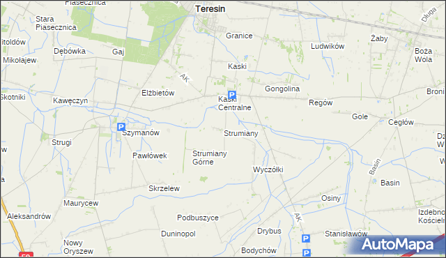 mapa Strumiany gmina Baranów, Strumiany gmina Baranów na mapie Targeo