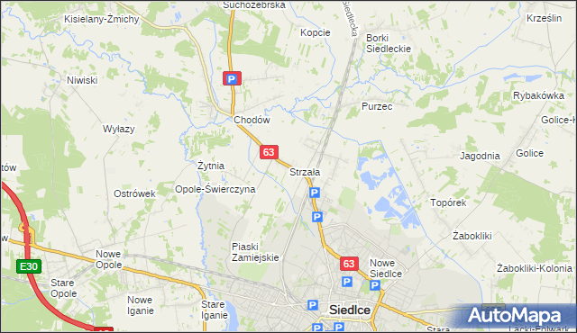 mapa Strzała gmina Siedlce, Strzała gmina Siedlce na mapie Targeo
