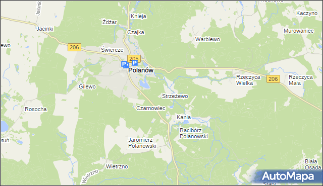 mapa Strzeżewo gmina Polanów, Strzeżewo gmina Polanów na mapie Targeo