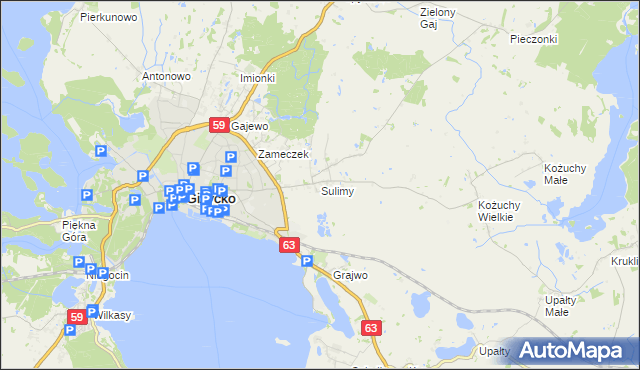 mapa Sulimy gmina Giżycko, Sulimy gmina Giżycko na mapie Targeo